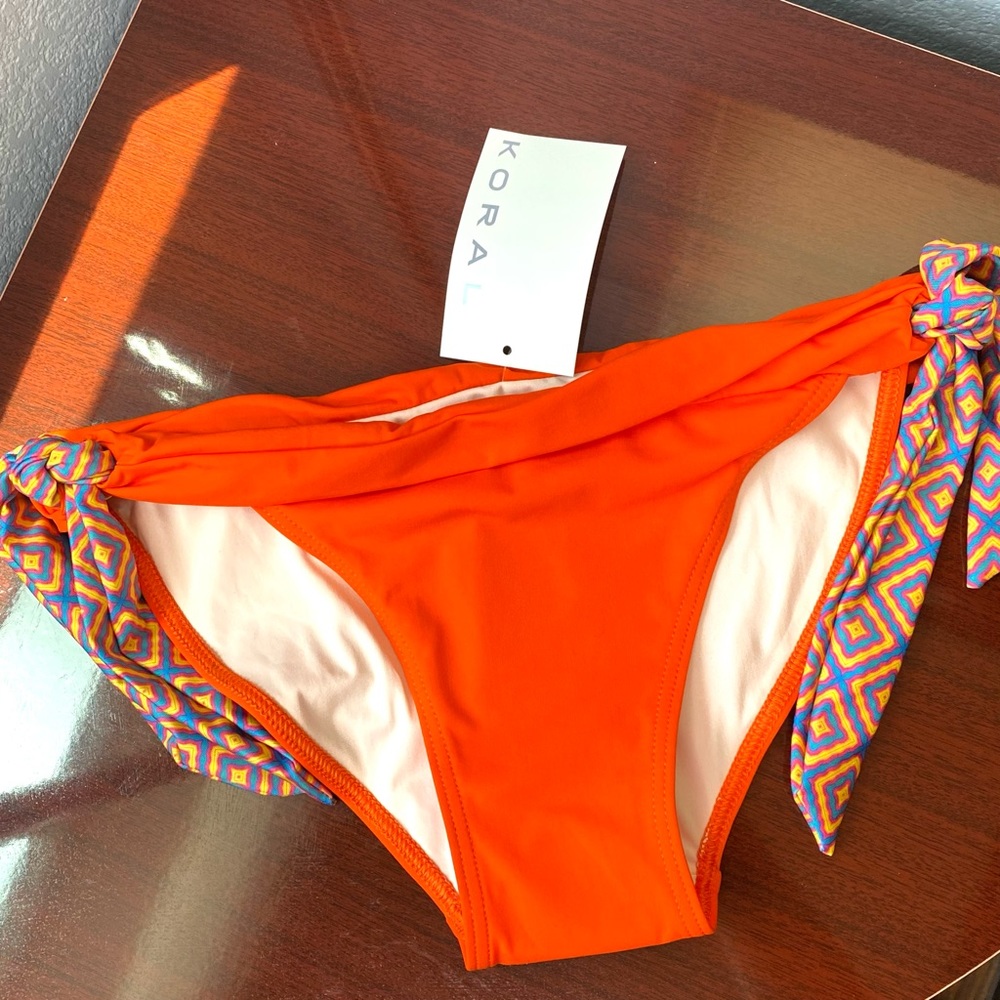 Koral Bikini Bottom Coral/ Orange Tie Sides Sz M